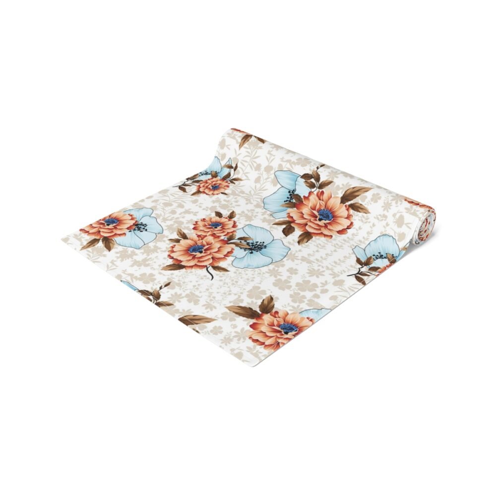 Beautiful Orange Flower Print on Cream Table Runners - Image 7