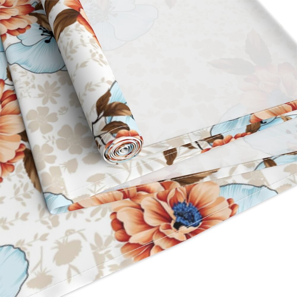 Beautiful Orange Flower Print on Cream Table Runners - Image 8