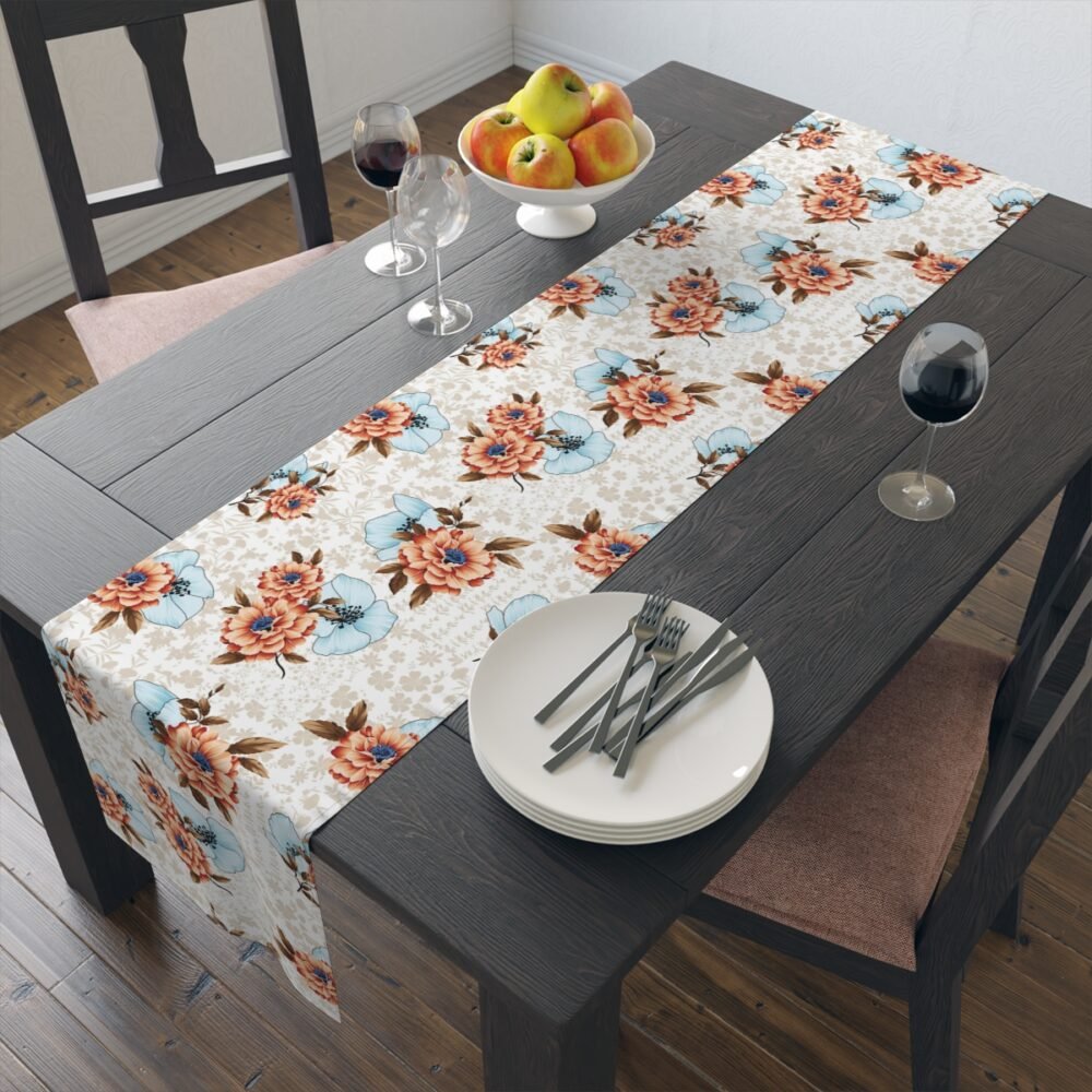 Beautiful Orange Flower Print on Cream Table Runners - Image 9