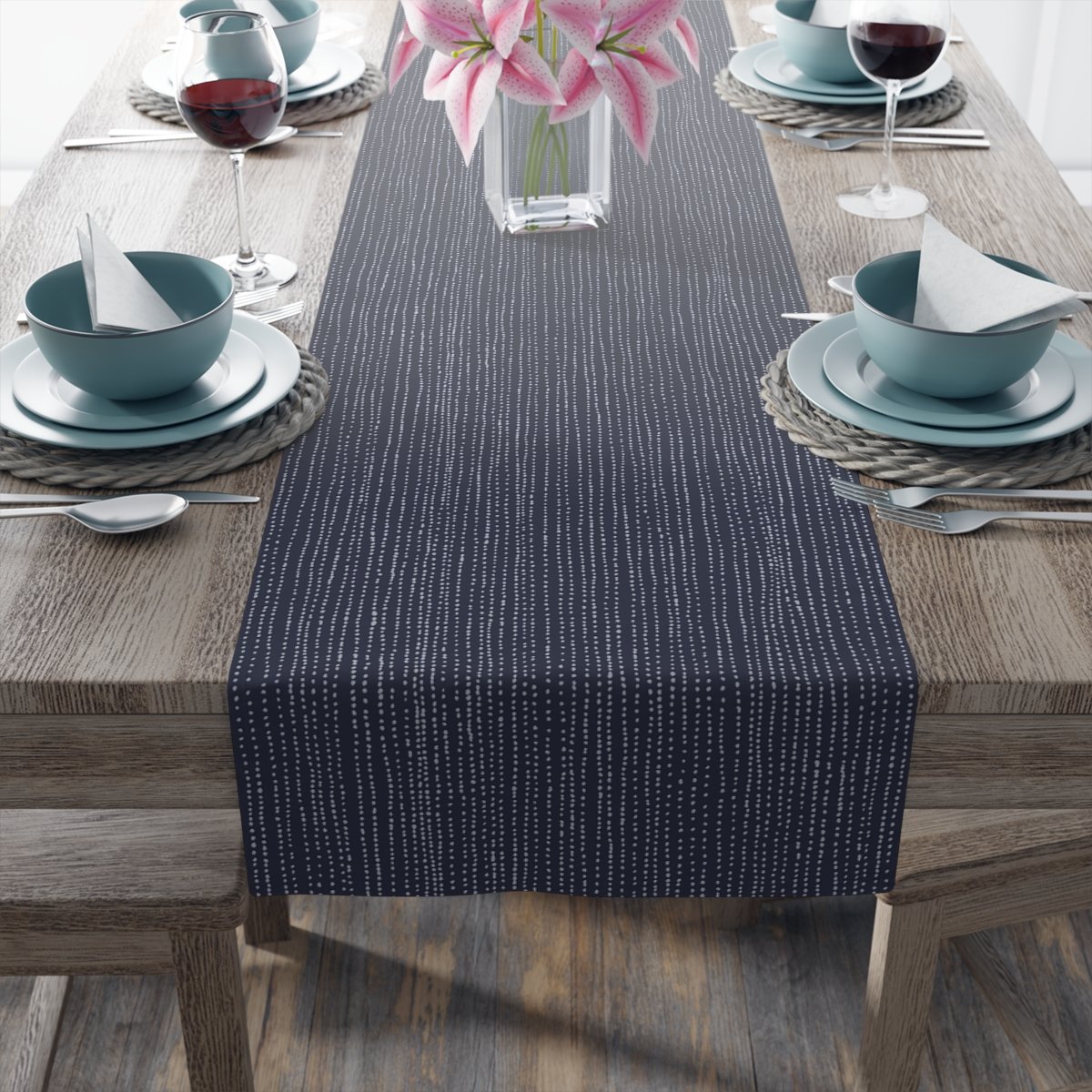 Abstract Striped Distressed Pattern on Dark Blue Table Runners - Image 15