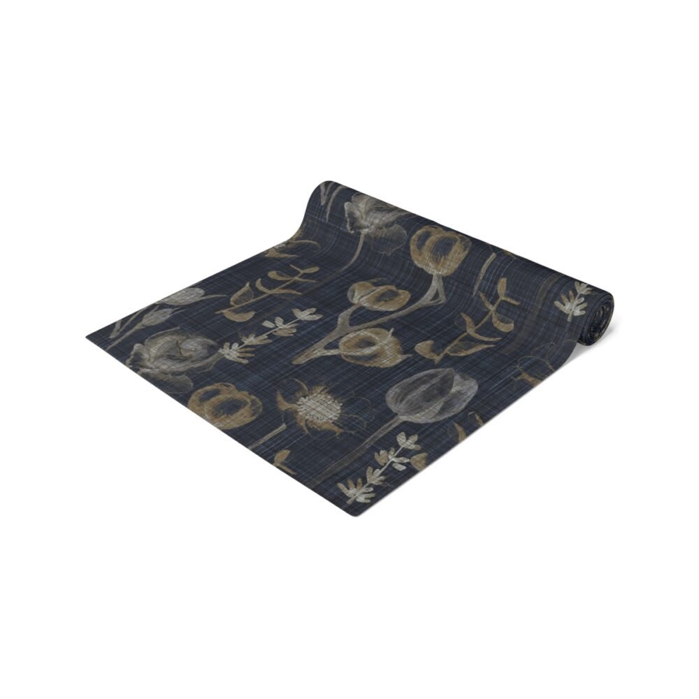 Eucalyptus Floral Print on Blue Cotton Table Runners - Image 12