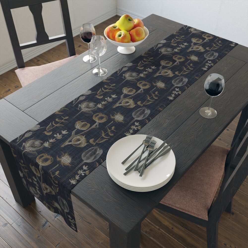 Eucalyptus Floral Print on Blue Cotton Table Runners - Image 14