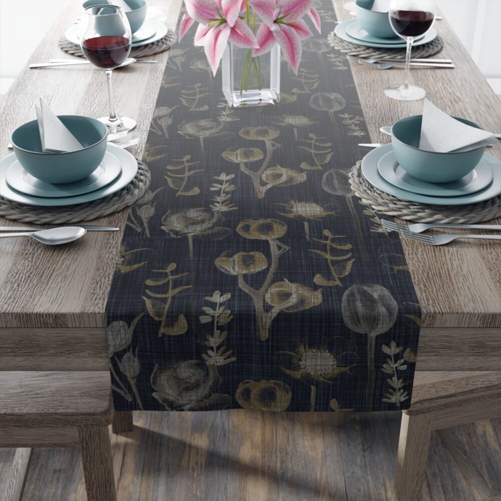 Eucalyptus Floral Print on Blue Cotton Table Runners - Image 15