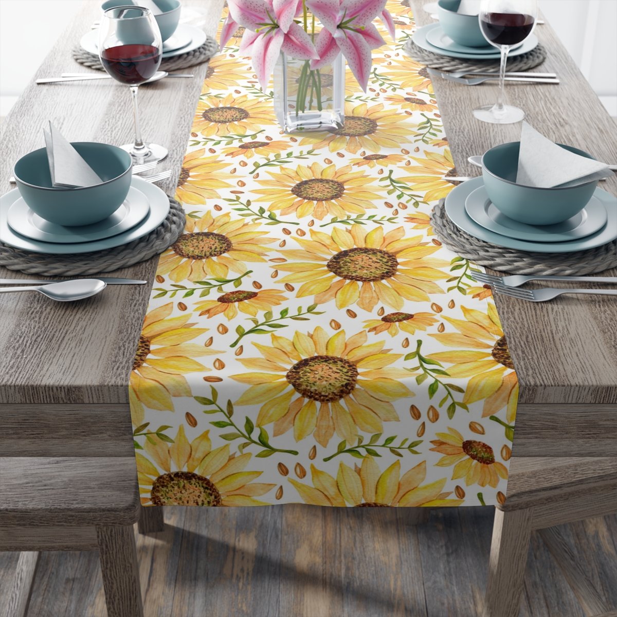 Modern Yellow Sunflower Dining Table Runners - Image 15