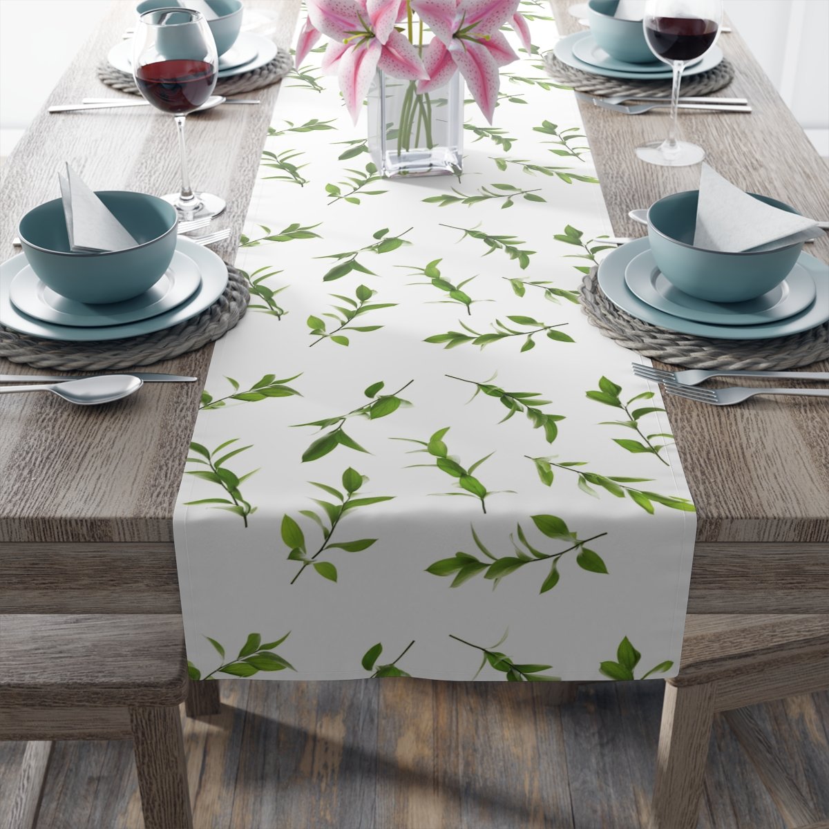 Vintage Green Leaf Printed Cotton Table Runners - Image 15
