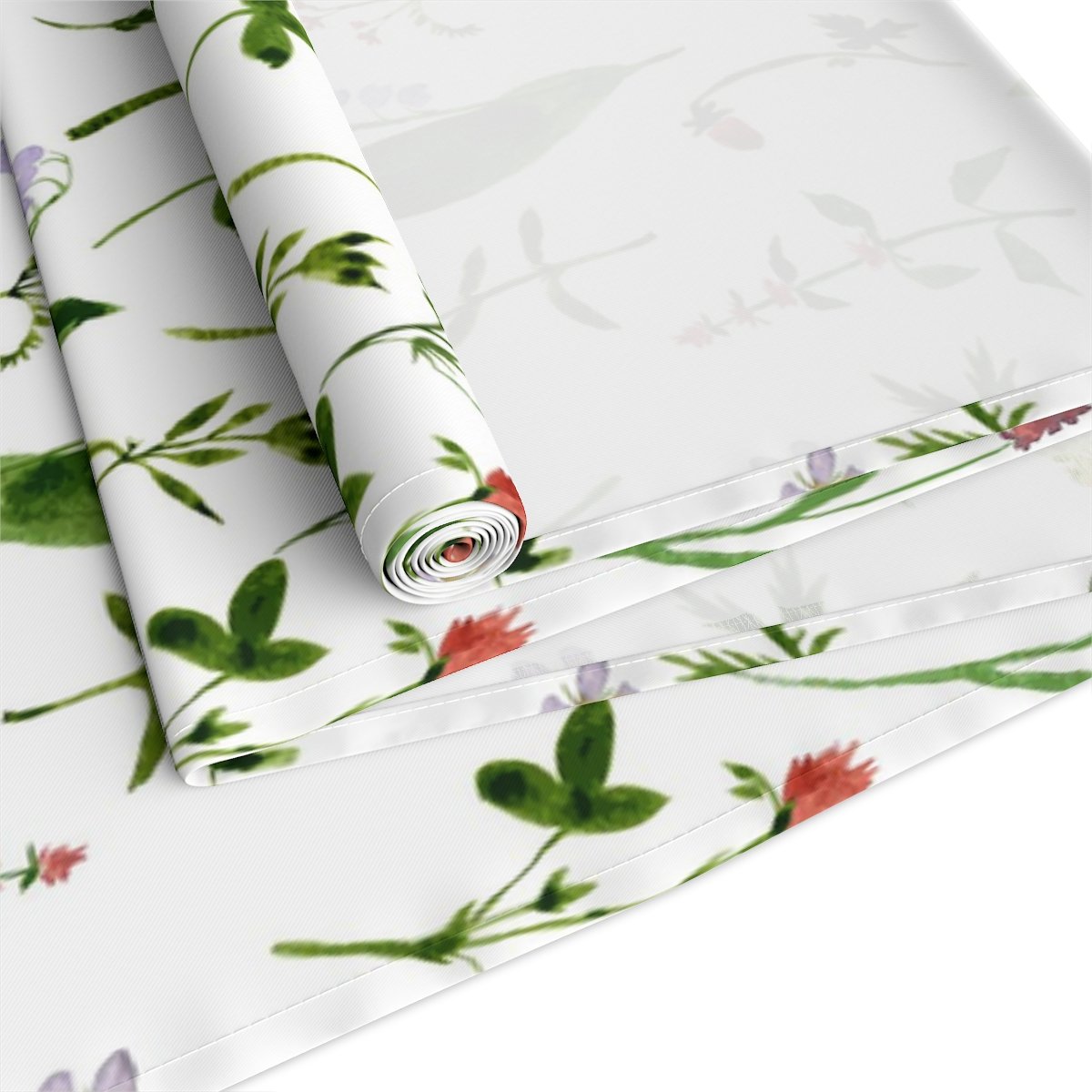 Green Herbs n Flowers Print on White Table Runners - Image 13