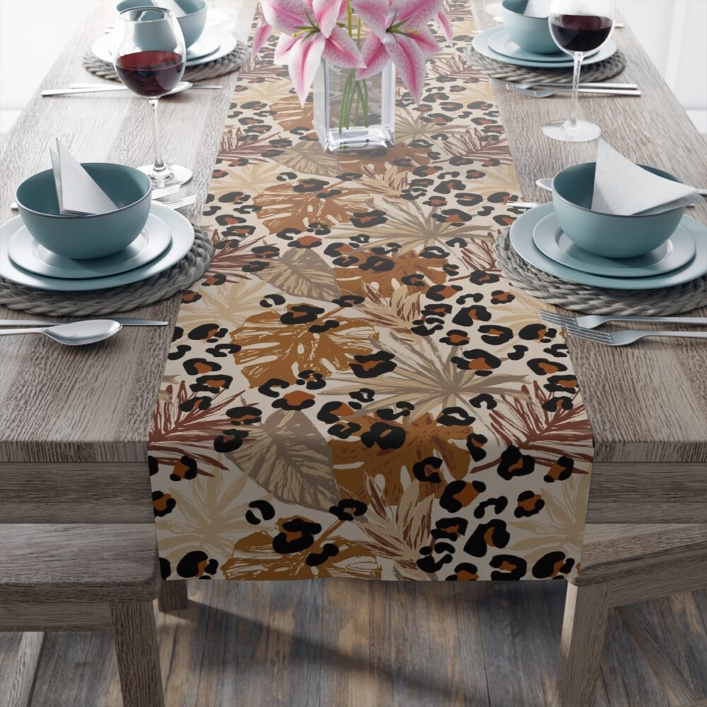 Trendy Tropical Leaf n Camouflage Spots Brown Table Runners - Image 15