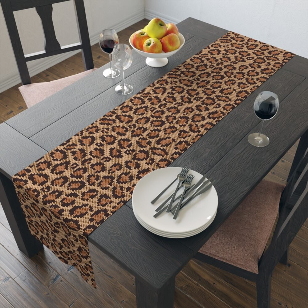 Brown Leopard Jacquard Knitted Pattern Table Runners - Image 14