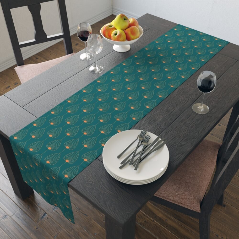 Stylish Fan Shaped Orange n Teal Dining Table Runners - Image 14