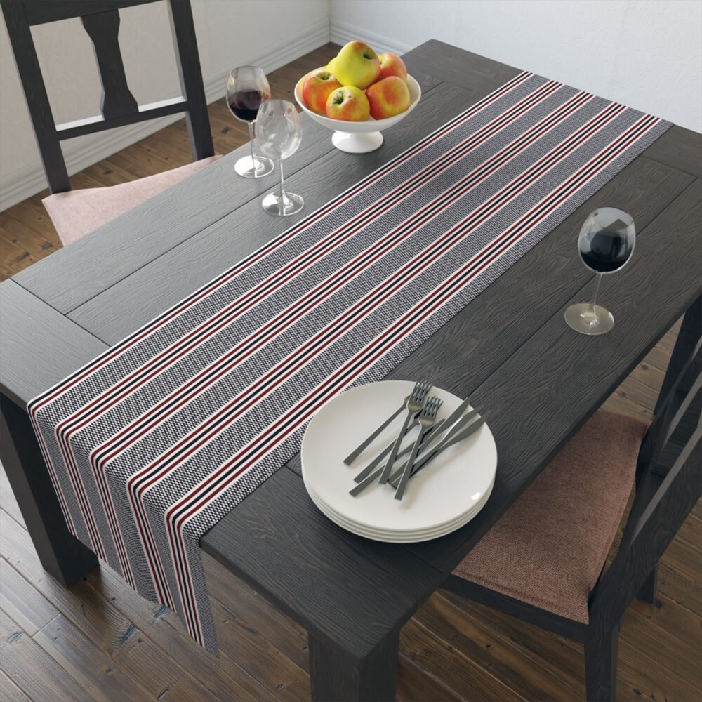 Navy Blue Striped Textured Dining Table Runners - Image 14