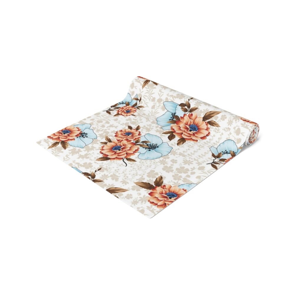 Beautiful Orange Flower Print on Cream Table Runners - Image 12