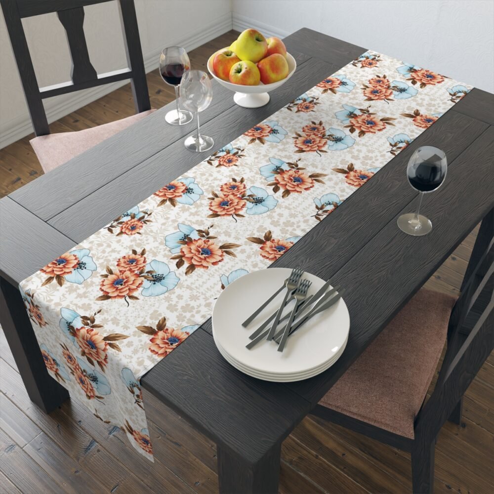 Beautiful Orange Flower Print on Cream Table Runners - Image 14