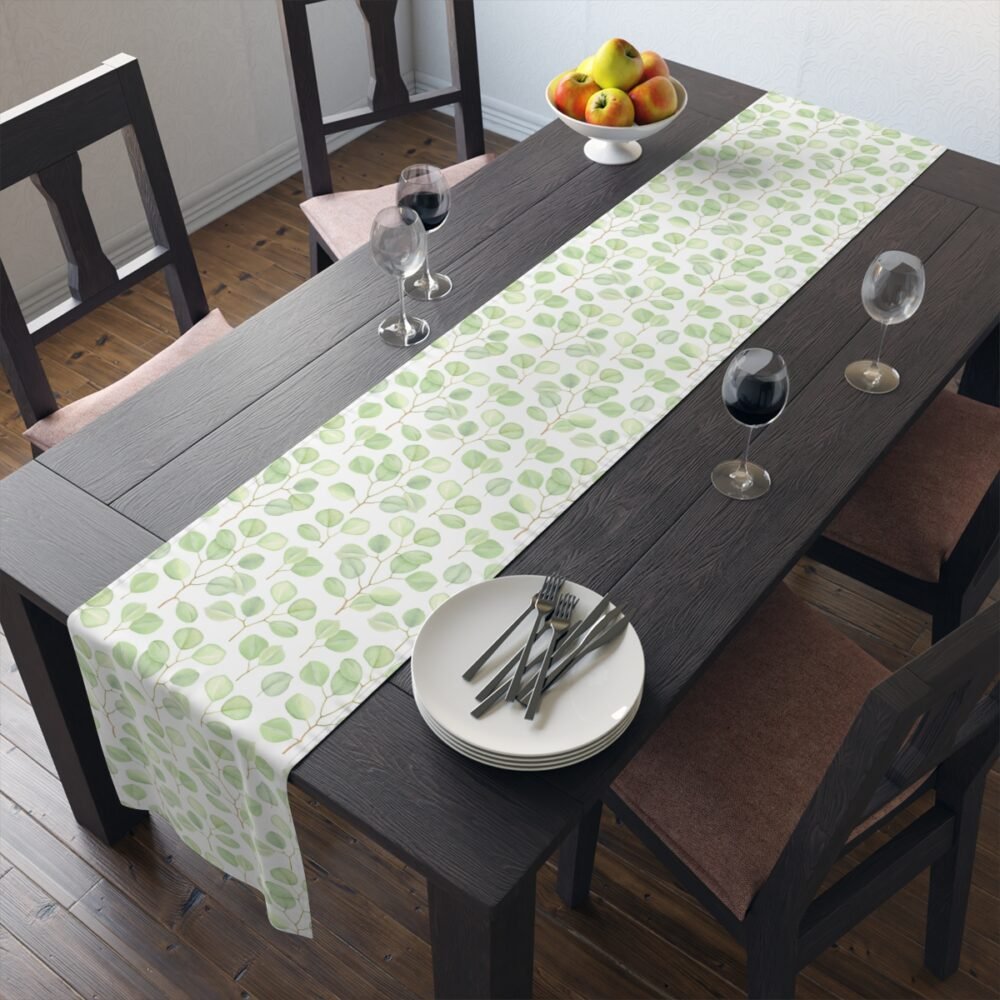 Printed Green Eucalyptus Table Runners for Dining Room