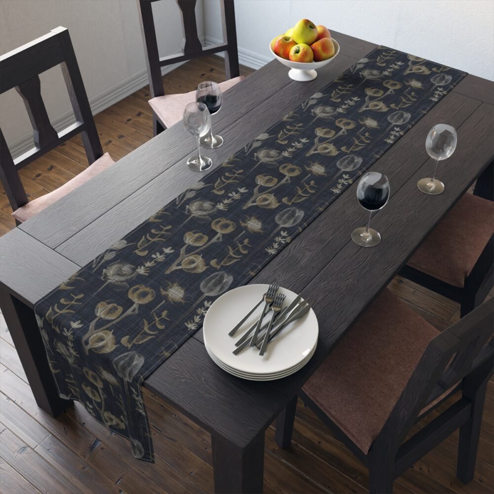 Eucalyptus Floral Print on Blue Cotton Table Runners