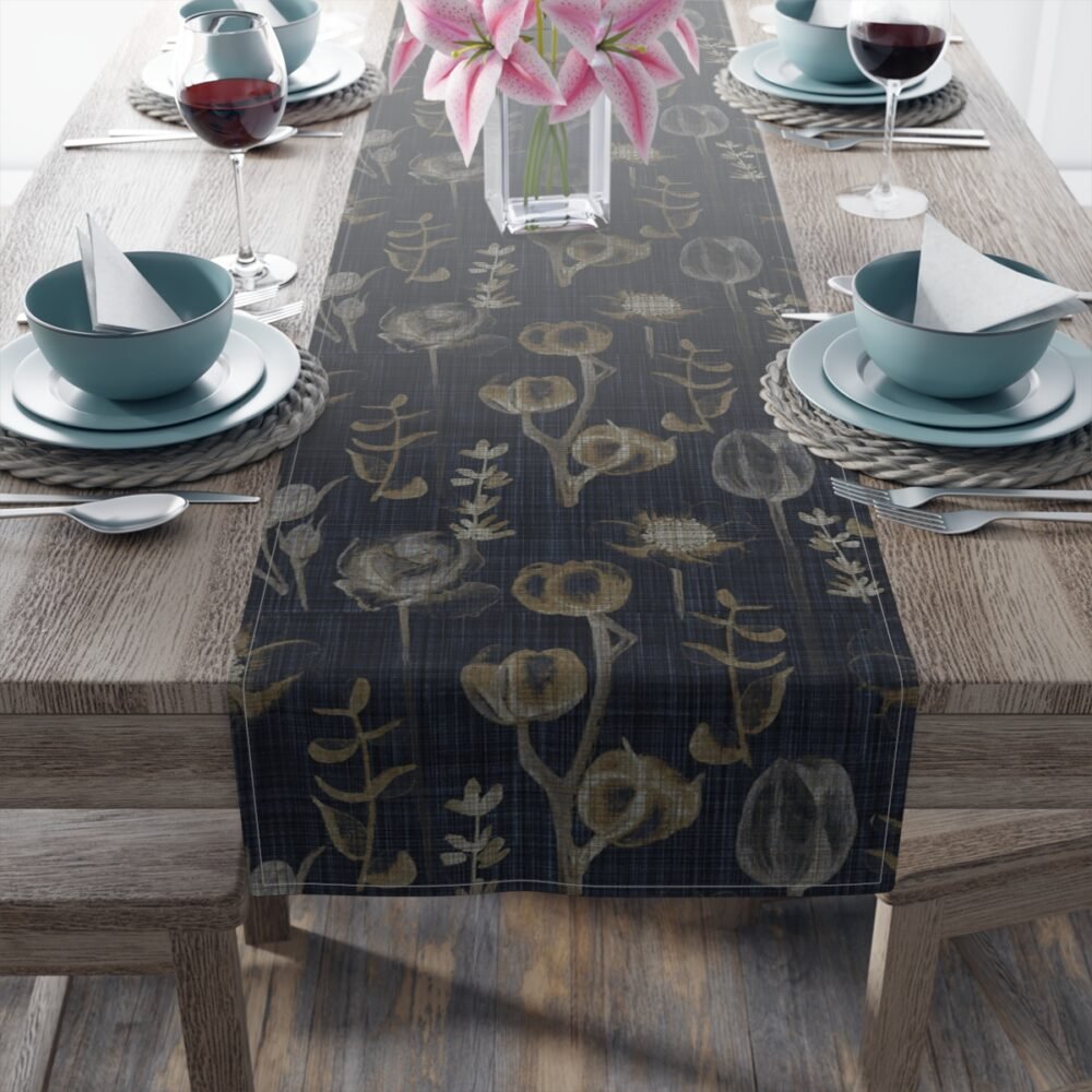 Eucalyptus Floral Print on Blue Cotton Table Runners - Image 5