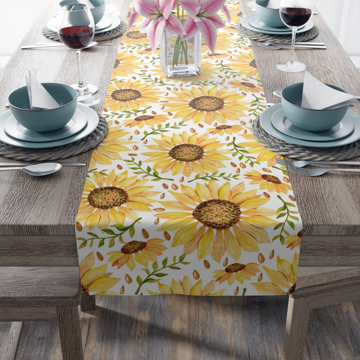 Modern Yellow Sunflower Dining Table Runners - Image 5