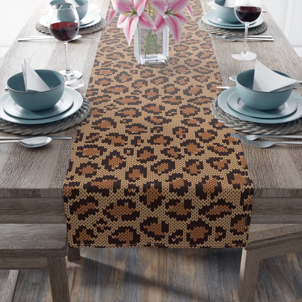 Brown Leopard Jacquard Knitted Pattern Table Runners - Image 5