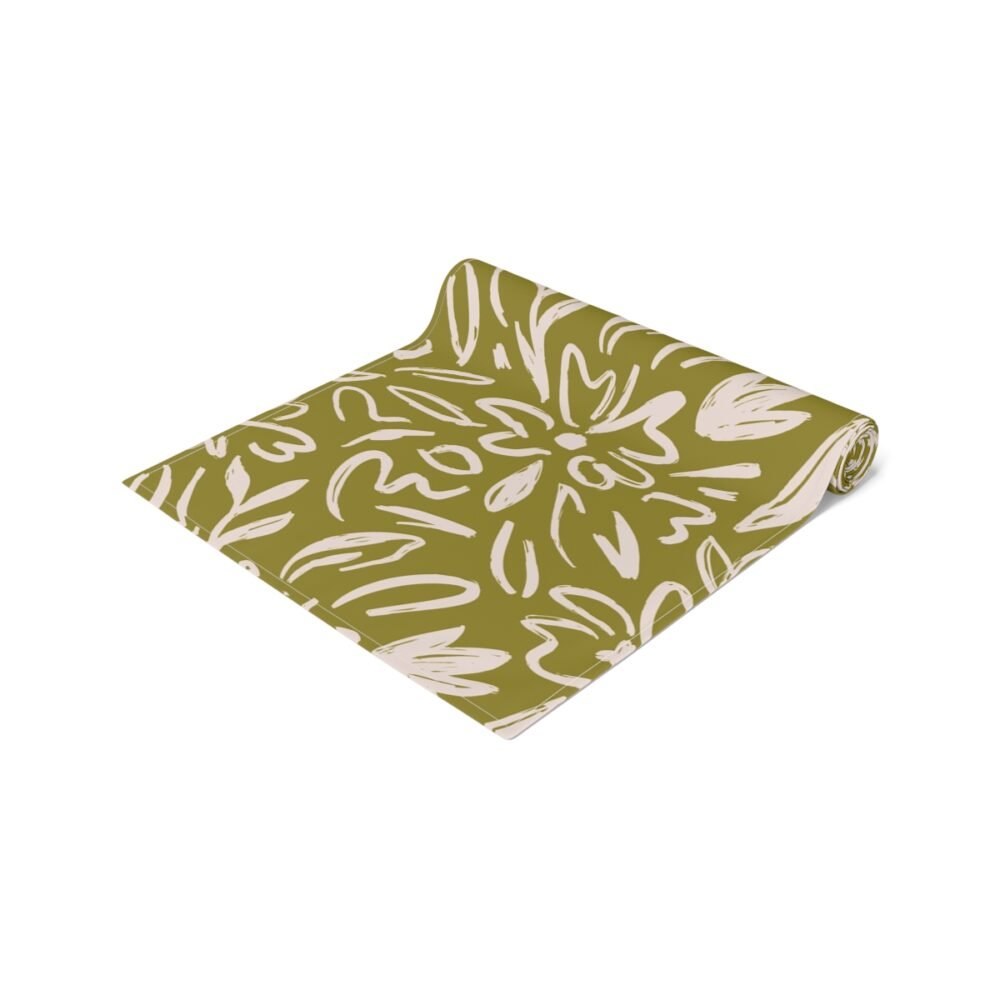 Mustard Green Geometric Leaf Print Table Runners - Image 2