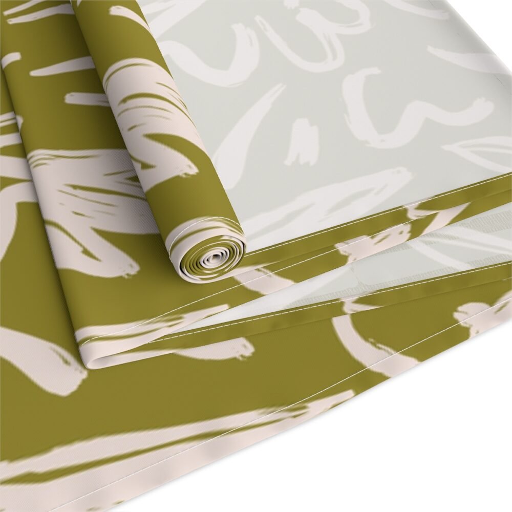 Mustard Green Geometric Leaf Print Table Runners - Image 3