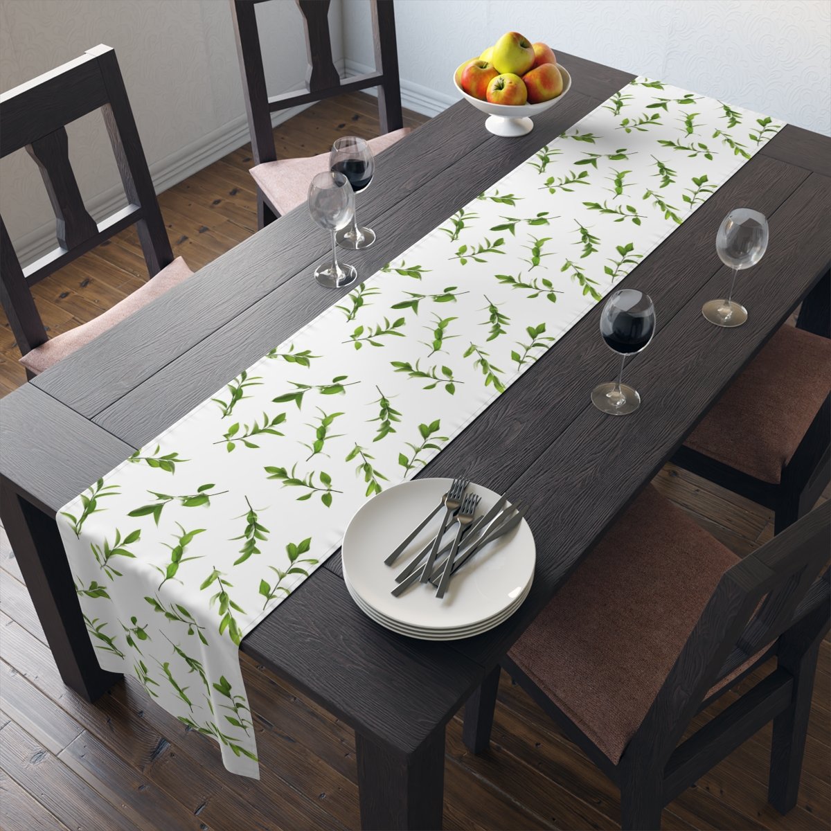 Vintage Green Leaf Printed Cotton Table Runners