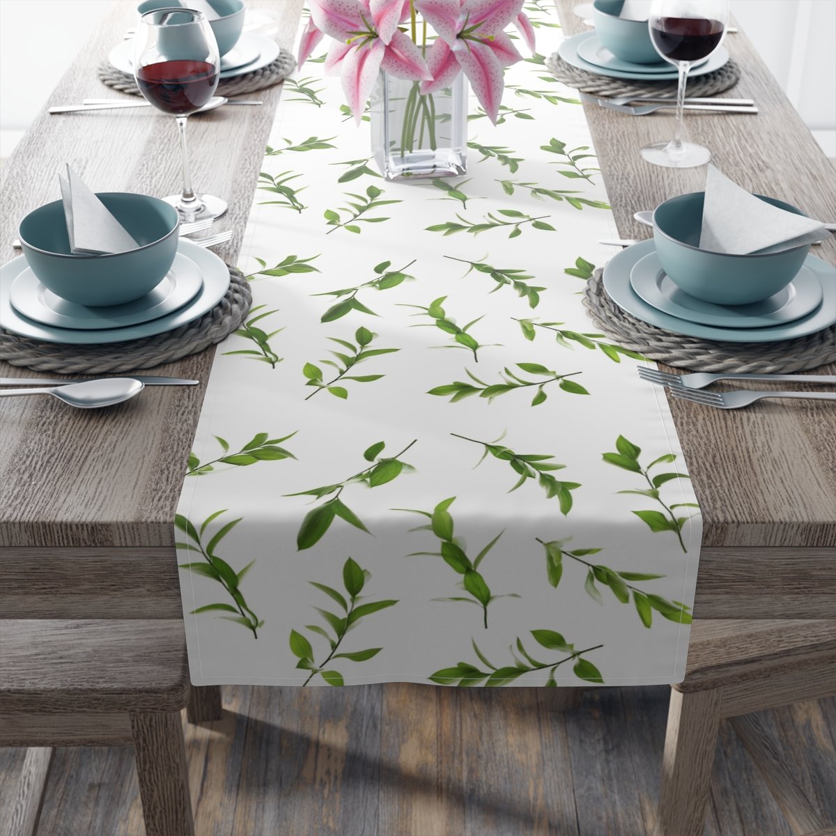 Vintage Green Leaf Printed Cotton Table Runners - Image 5