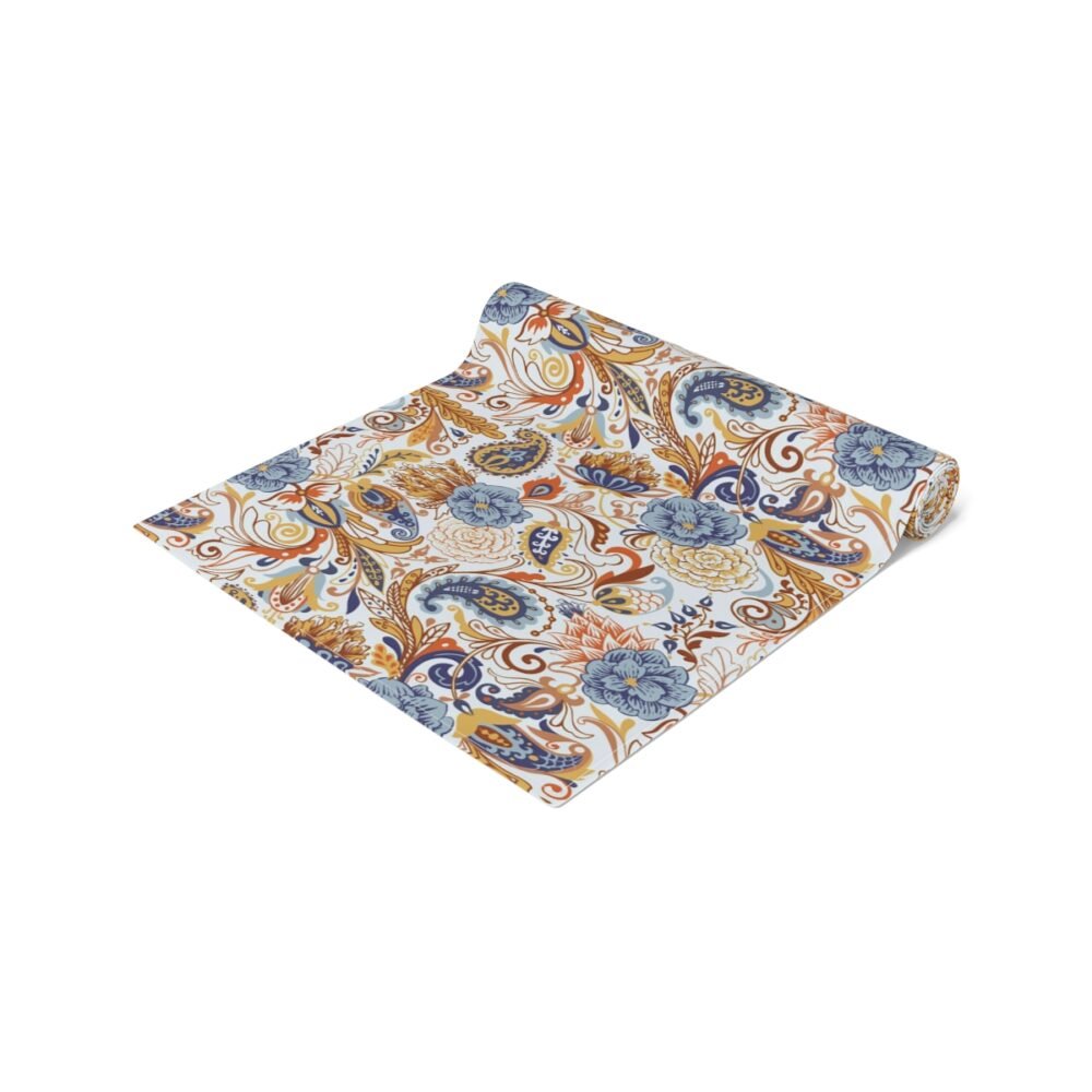 Fancy Gold Blue Paisley Table Runners for Glass Table - Image 3