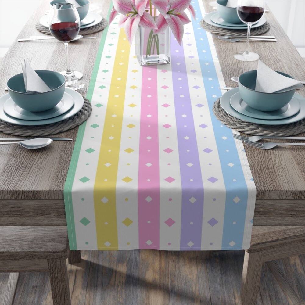 Rainbow Pastel Diamond Tilt Striped Table Runners - Image 4
