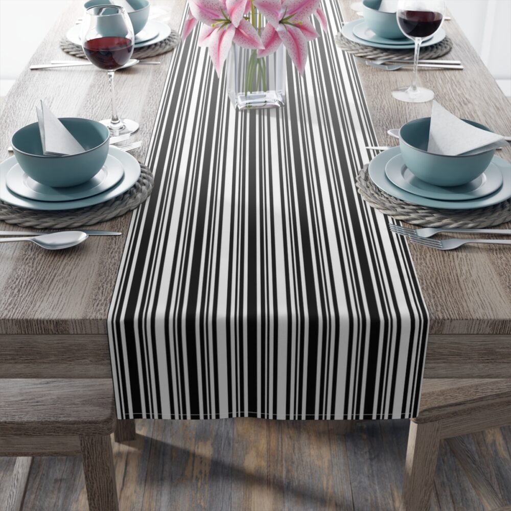 Black n White Vertical Striped Cotton Table Runners - Image 4