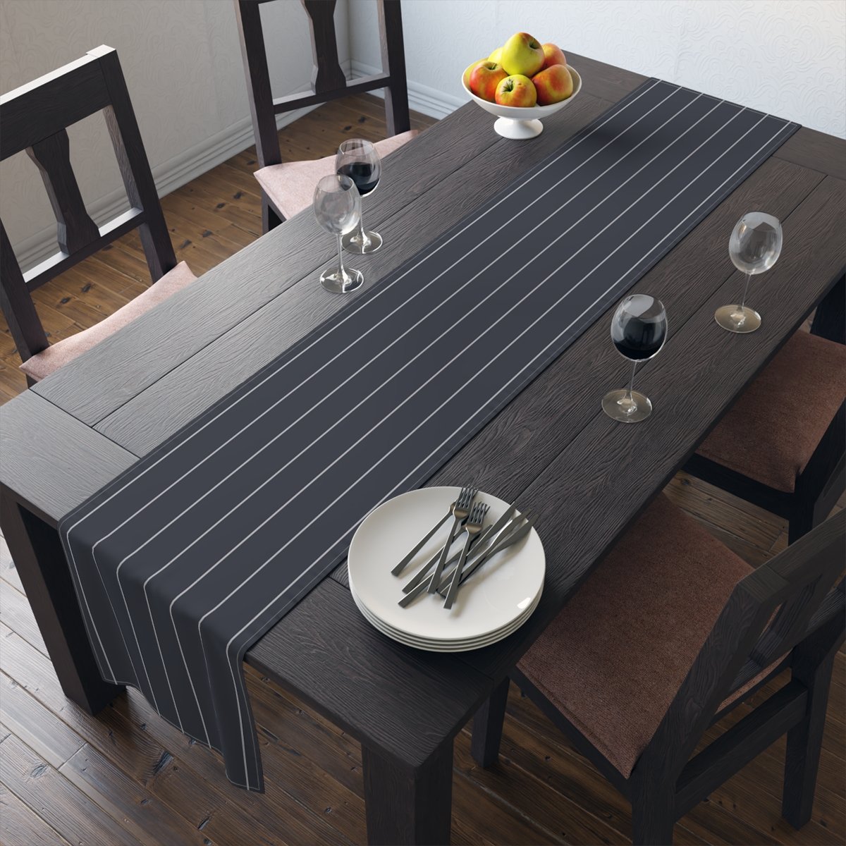 Decorative Navy Blue Pinstripe Dining Table Runners