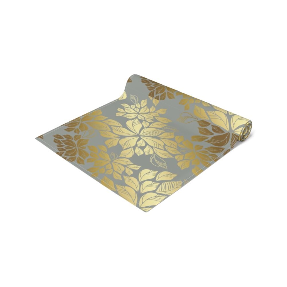 Printed Golden Leaves on Grey Fabric Table Runners - Image 2