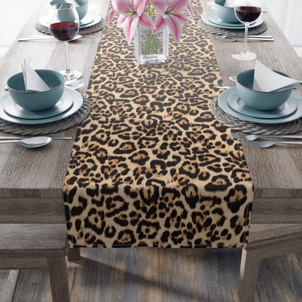 Brown Leopard Spot Printed Fabric Dining Table Runners - Image 4