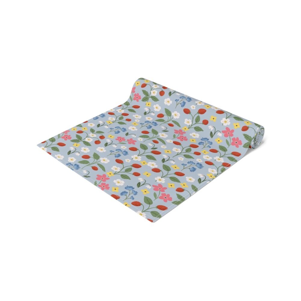 Colorful Meadow Flower Print on Light Blue Table Runners - Image 2