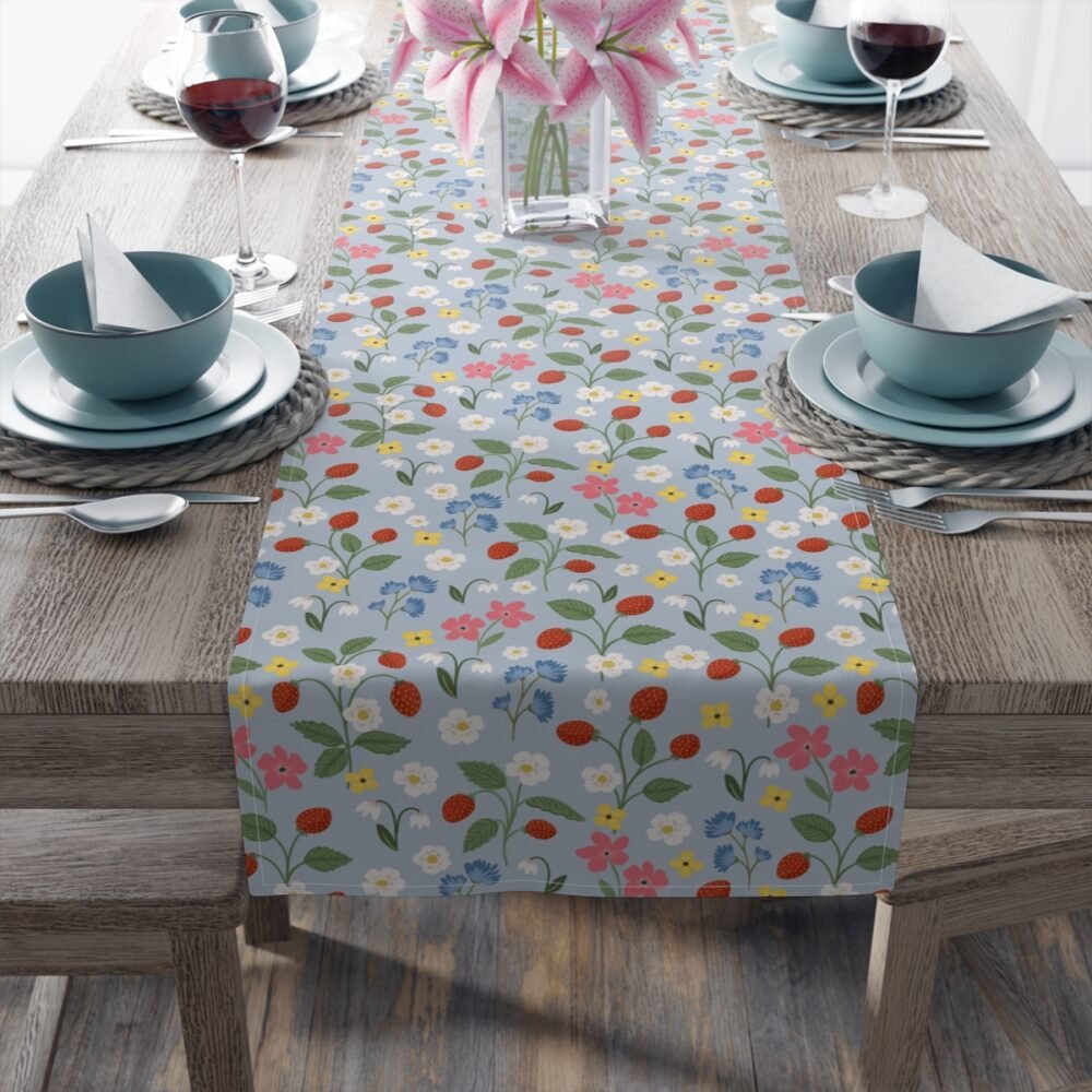 Colorful Meadow Flower Print on Light Blue Table Runners - Image 4