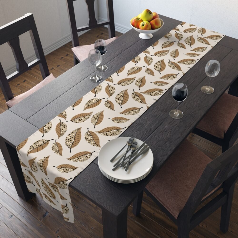 Abstract Brown Leaf Cotton Dining Table Runners