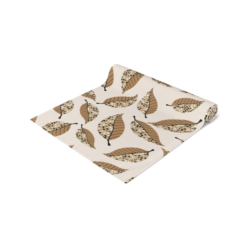 Abstract Brown Leaf Cotton Dining Table Runners - Image 2