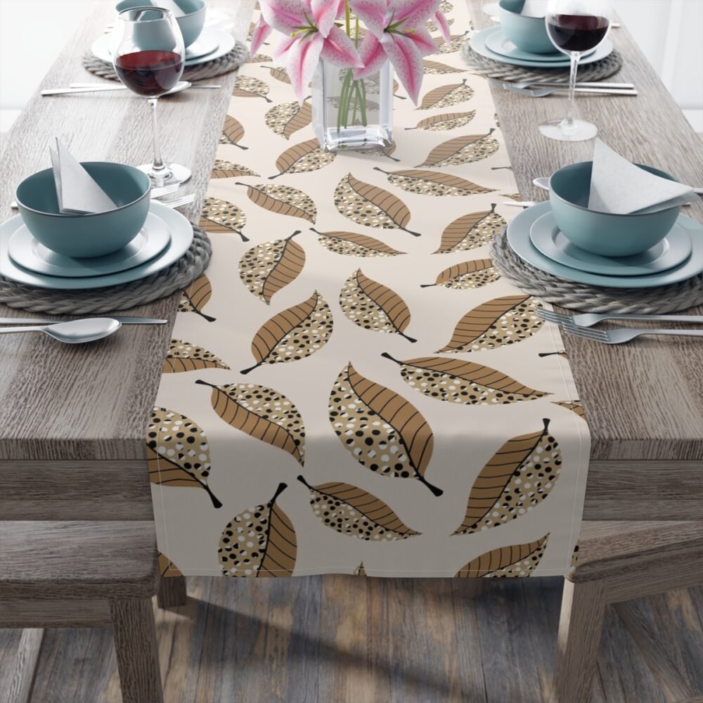 Abstract Brown Leaf Cotton Dining Table Runners - Image 4
