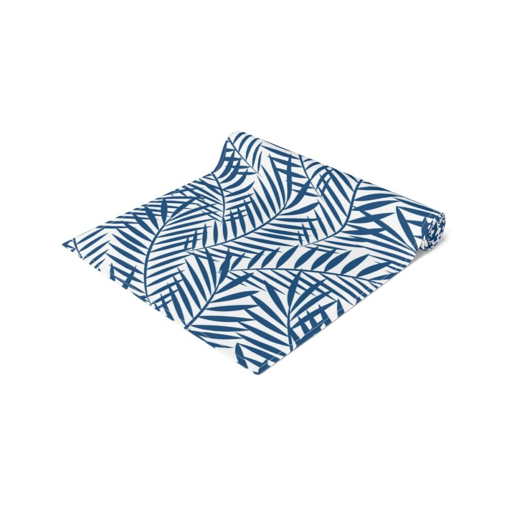Decorative Tropical Blue Palm Leaves Table Runners - Image 2
