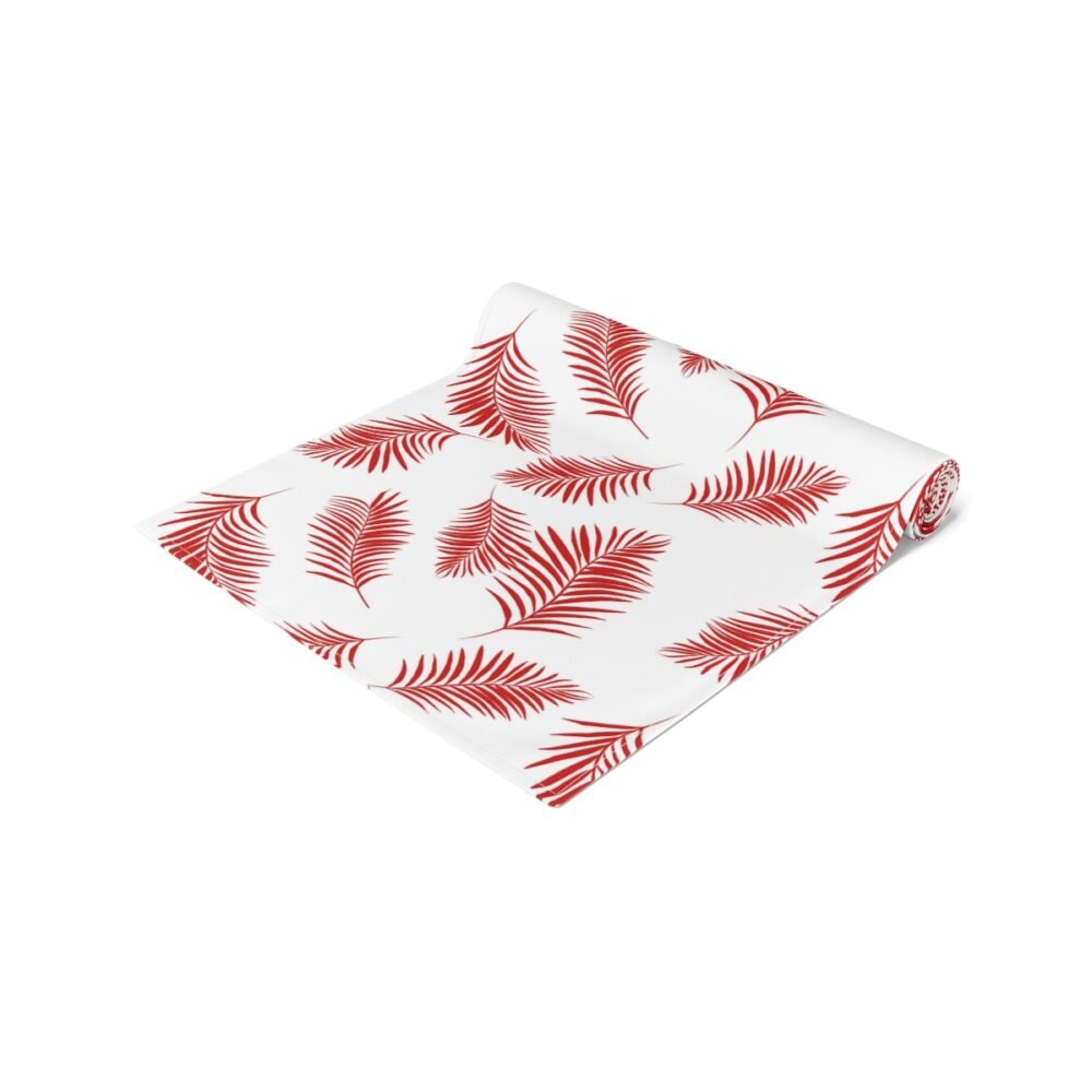 Printed Red Palm Leaves Tropical Table Runners - Image 2