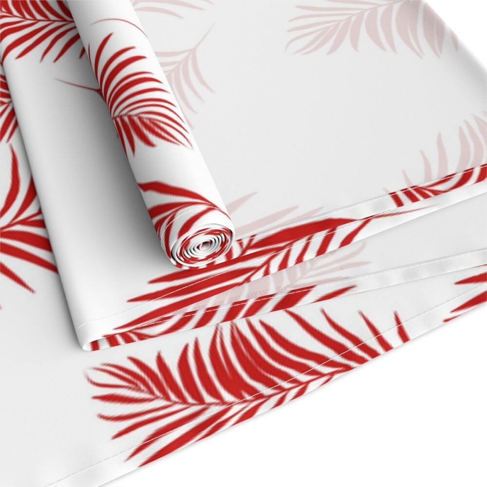 Printed Red Palm Leaves Tropical Table Runners - Image 3