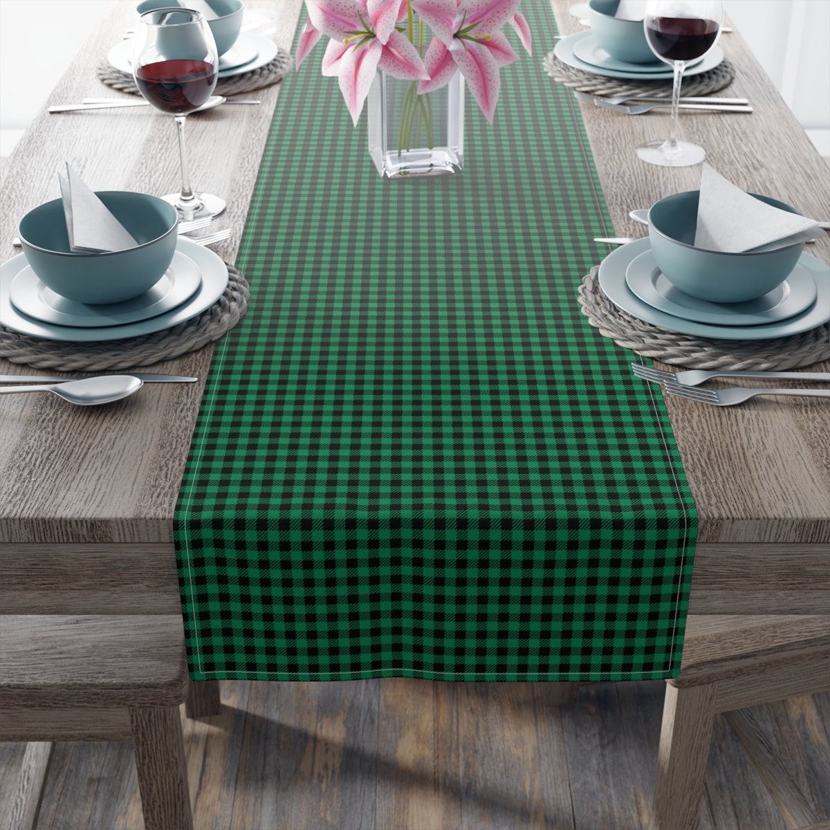 Black Green Lumberjack Plaid Dining Table Runners - Image 4