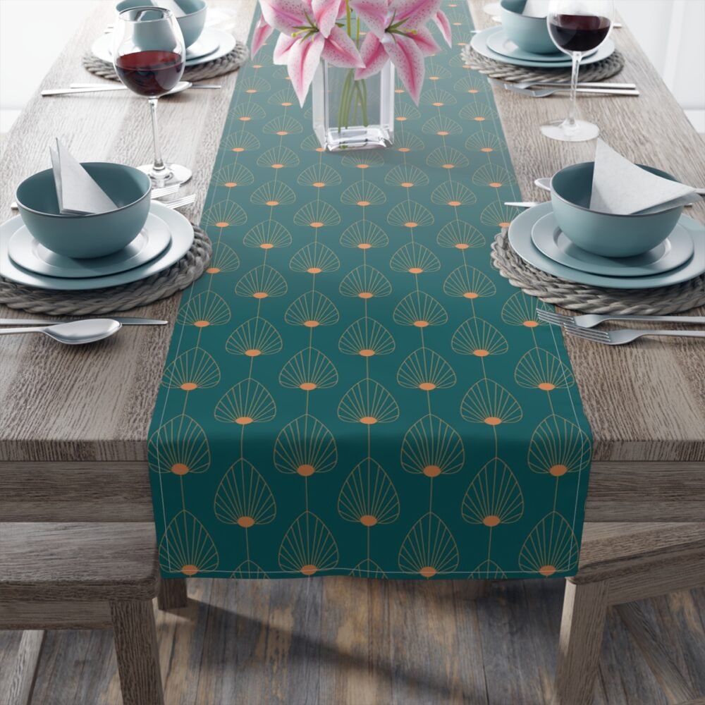 Stylish Fan Shaped Orange n Teal Dining Table Runners - Image 5