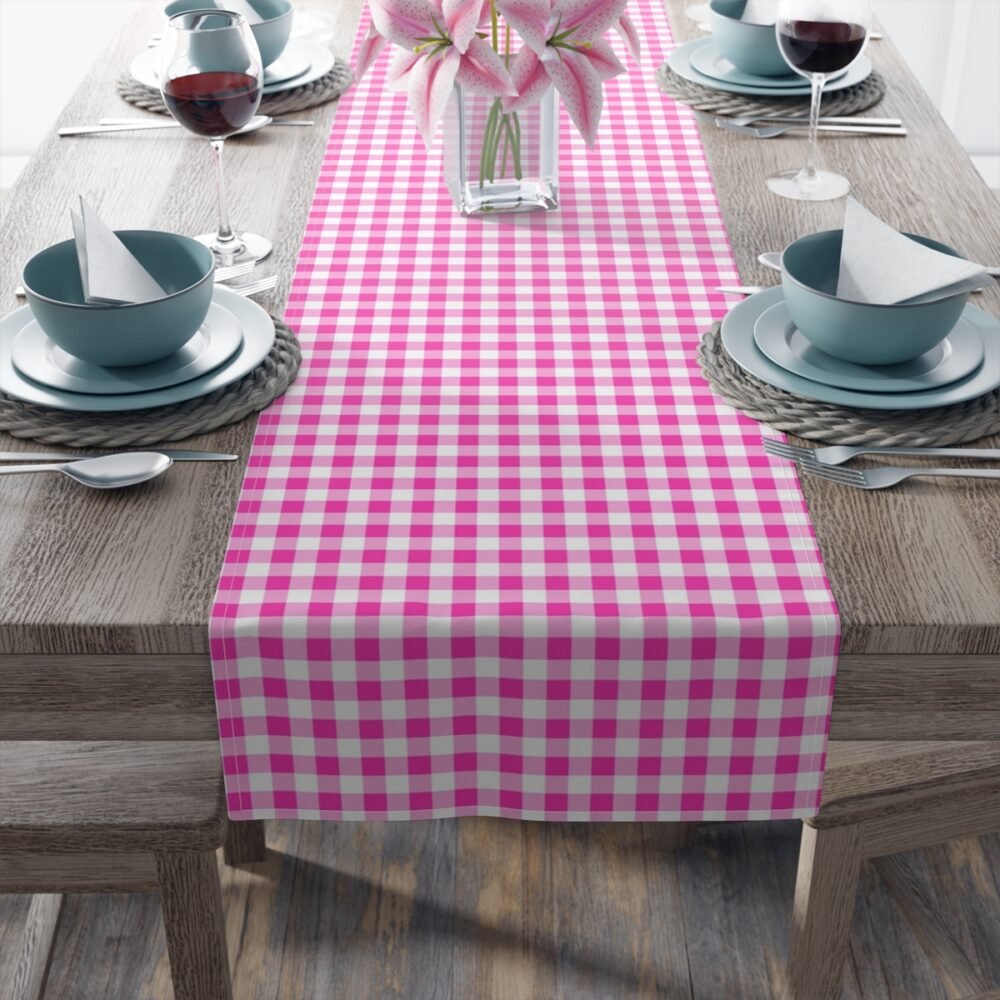 Baby Pink Buffalo Plaid Dining Table Runners - Image 4