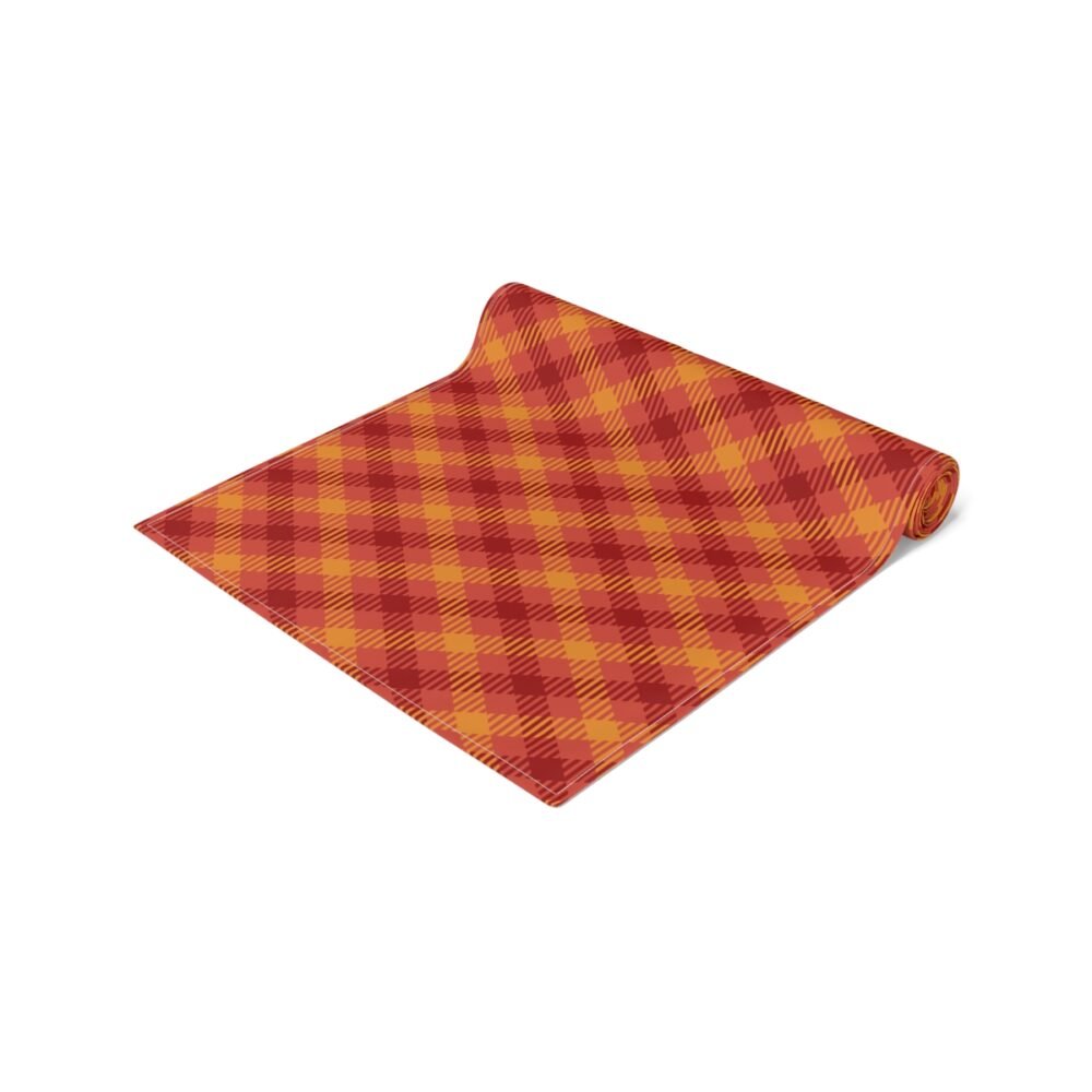 Trendy Red Orange Tartan Plaid Fall Dining Table Runners - Image 2
