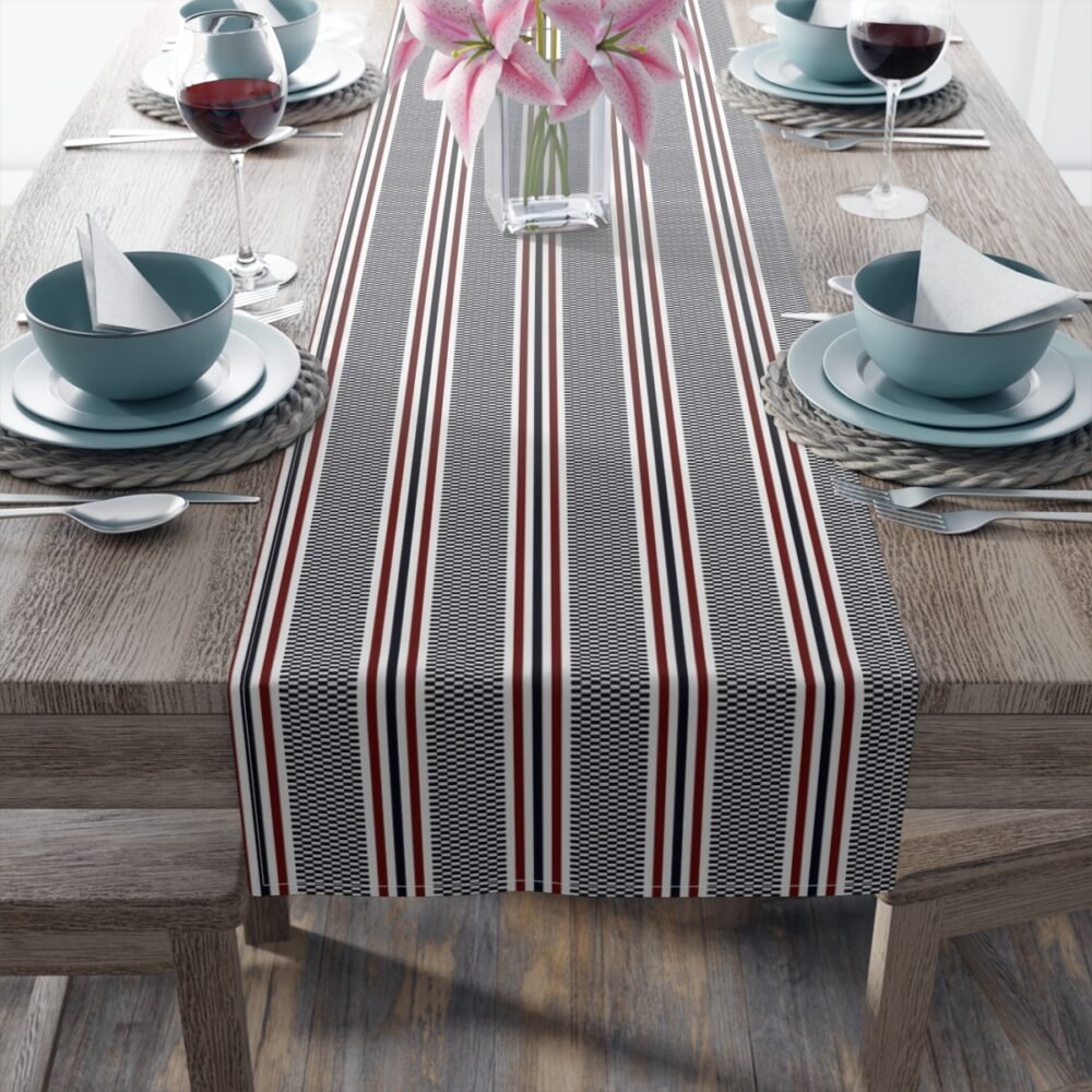 Navy Blue Striped Textured Dining Table Runners - Image 5