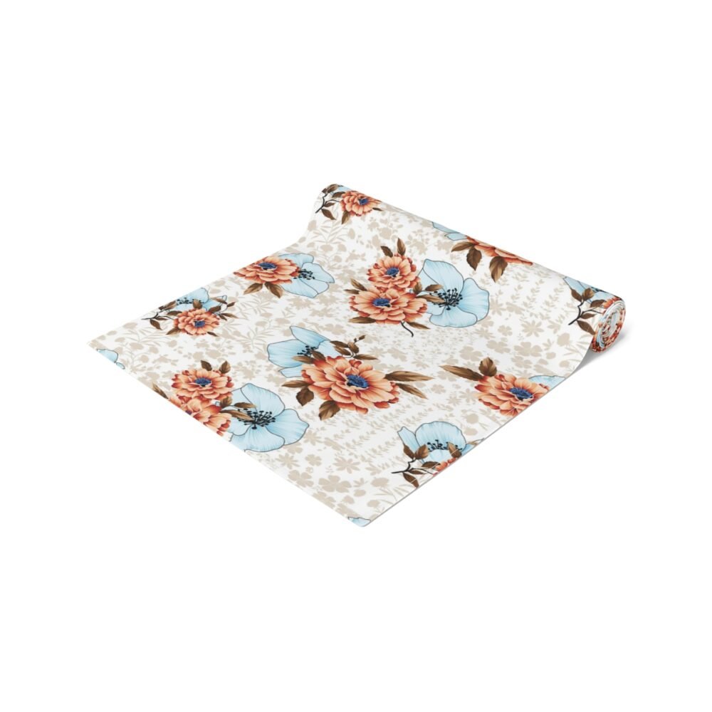 Beautiful Orange Flower Print on Cream Table Runners - Image 3
