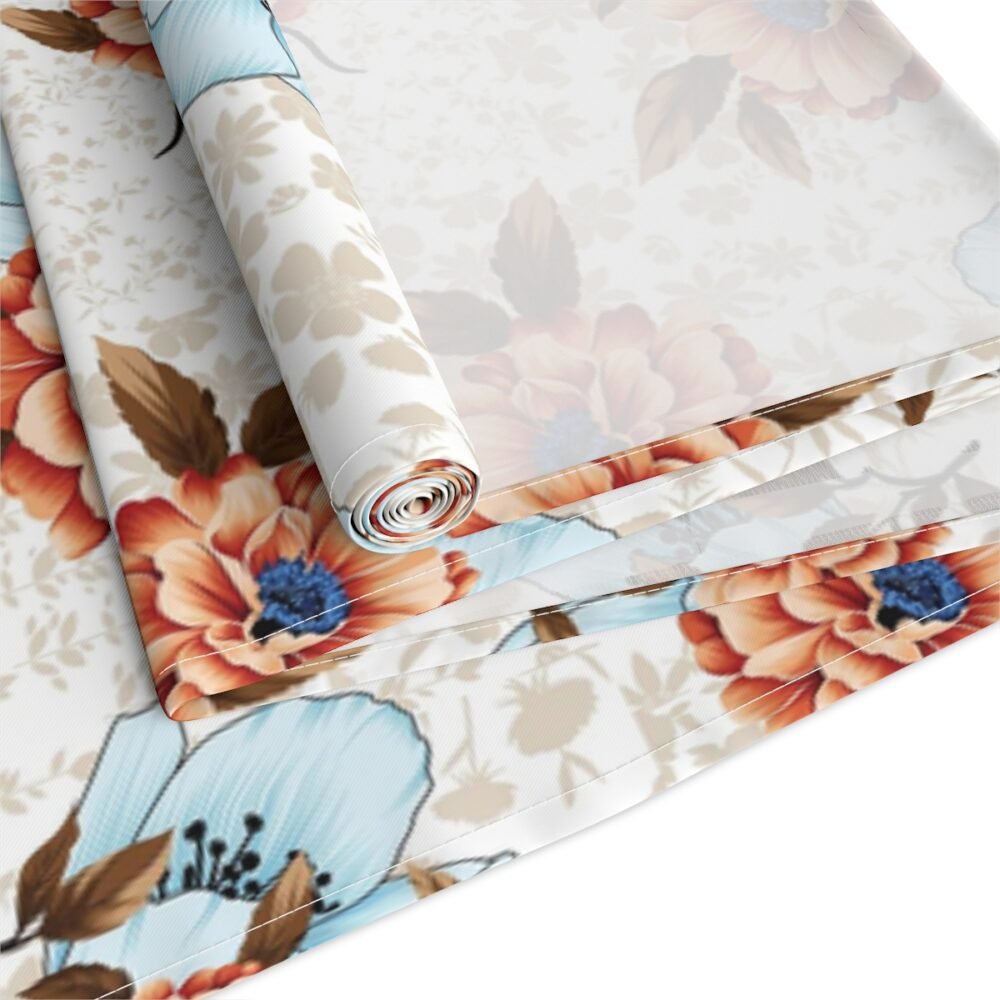 Beautiful Orange Flower Print on Cream Table Runners - Image 4