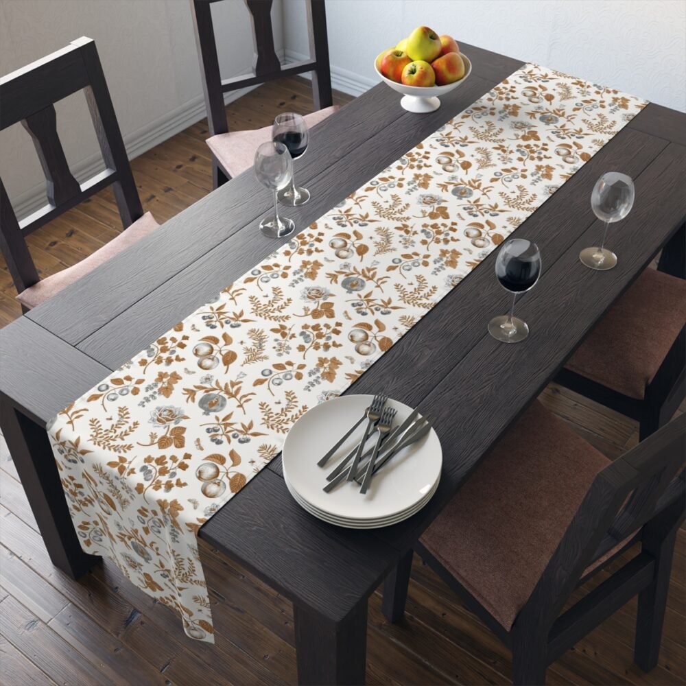 Brown and Gray Autumn Floral Print Table Runners