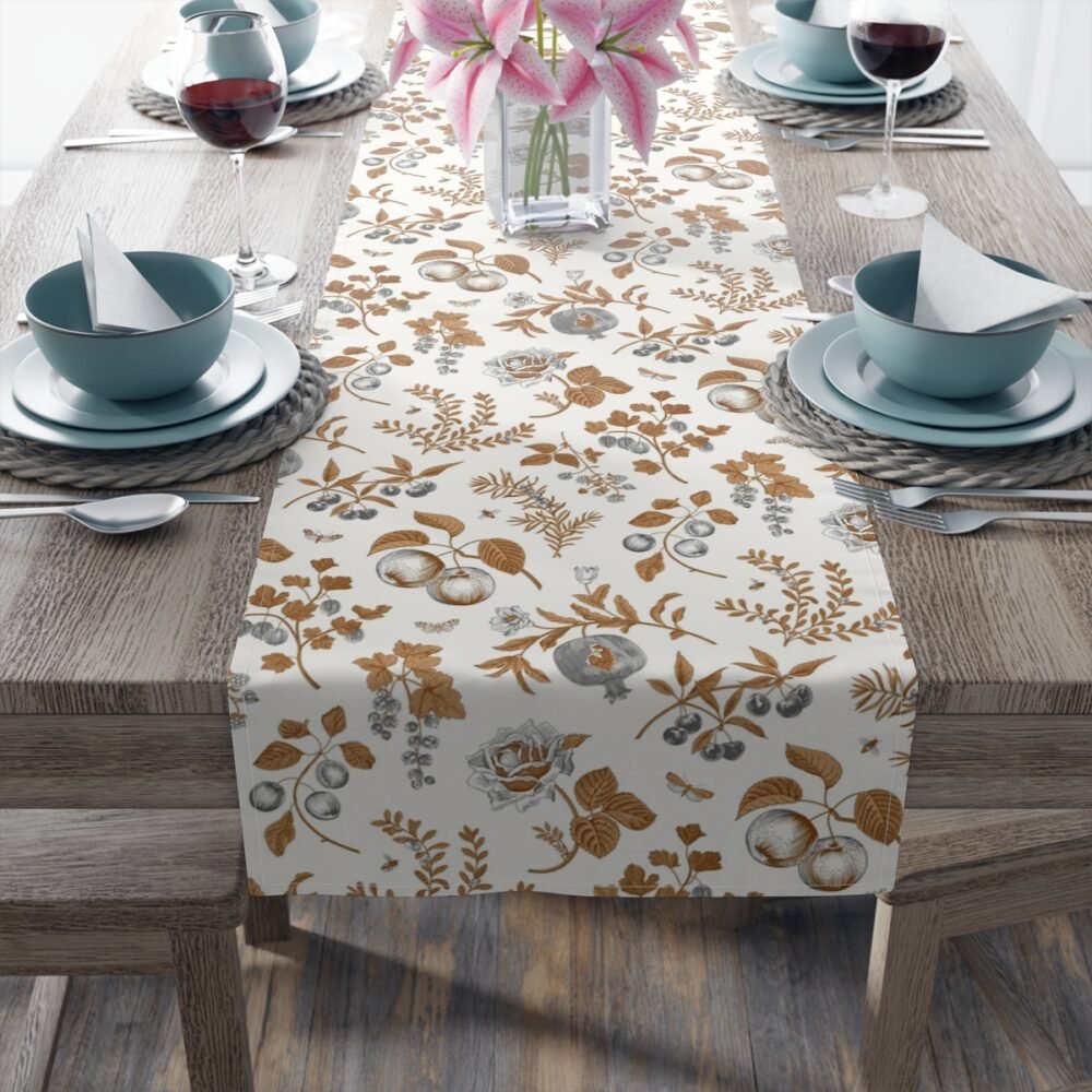 Brown and Gray Autumn Floral Print Table Runners - Image 5