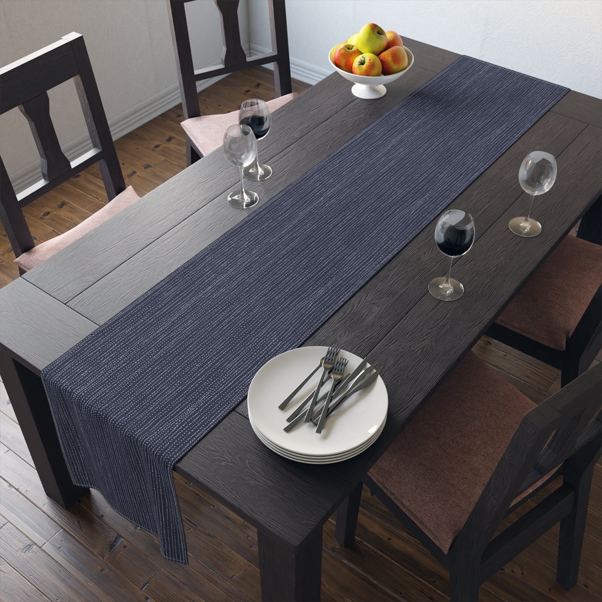 Abstract Striped Distressed Pattern on Dark Blue Table Runners
