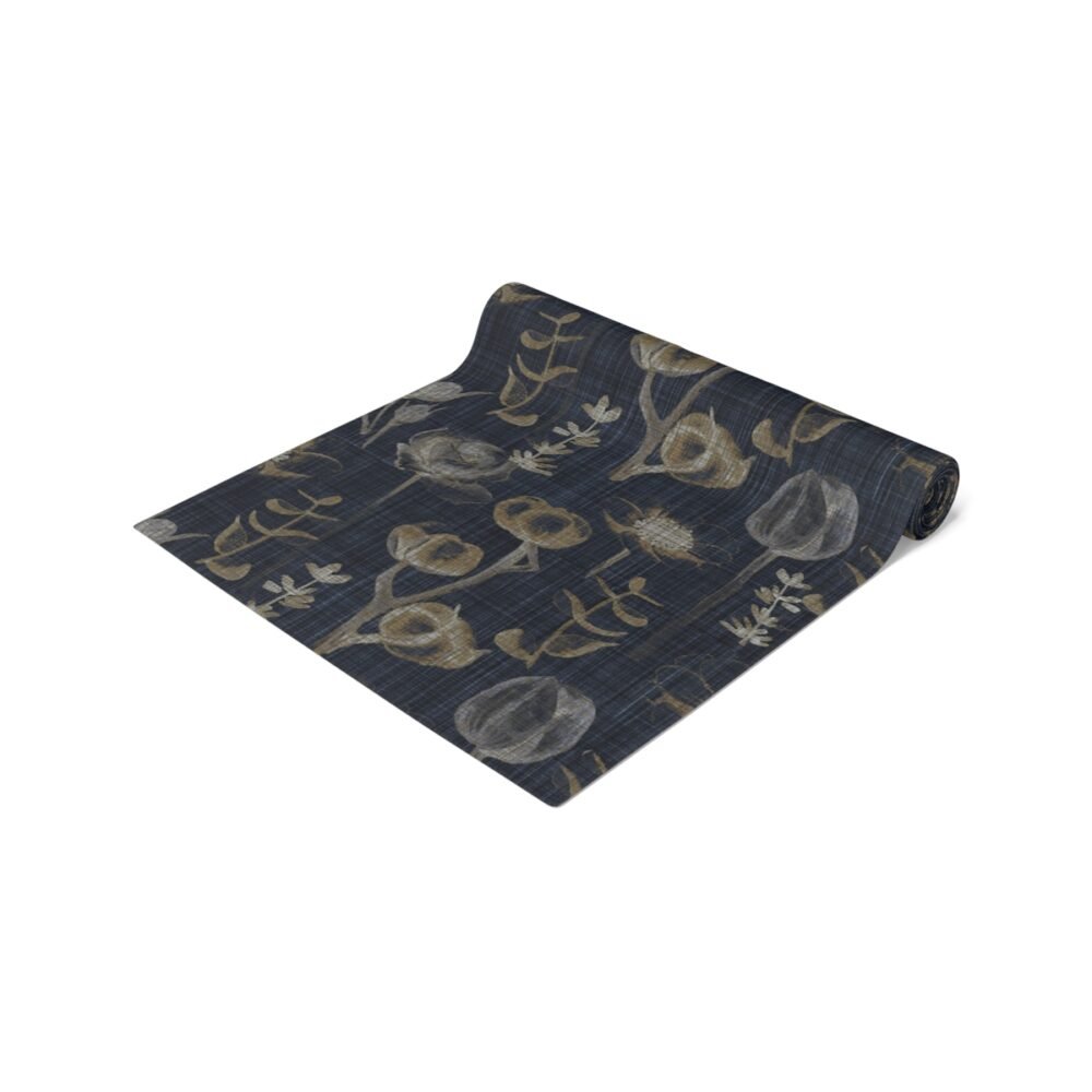 Eucalyptus Floral Print on Blue Cotton Table Runners - Image 17